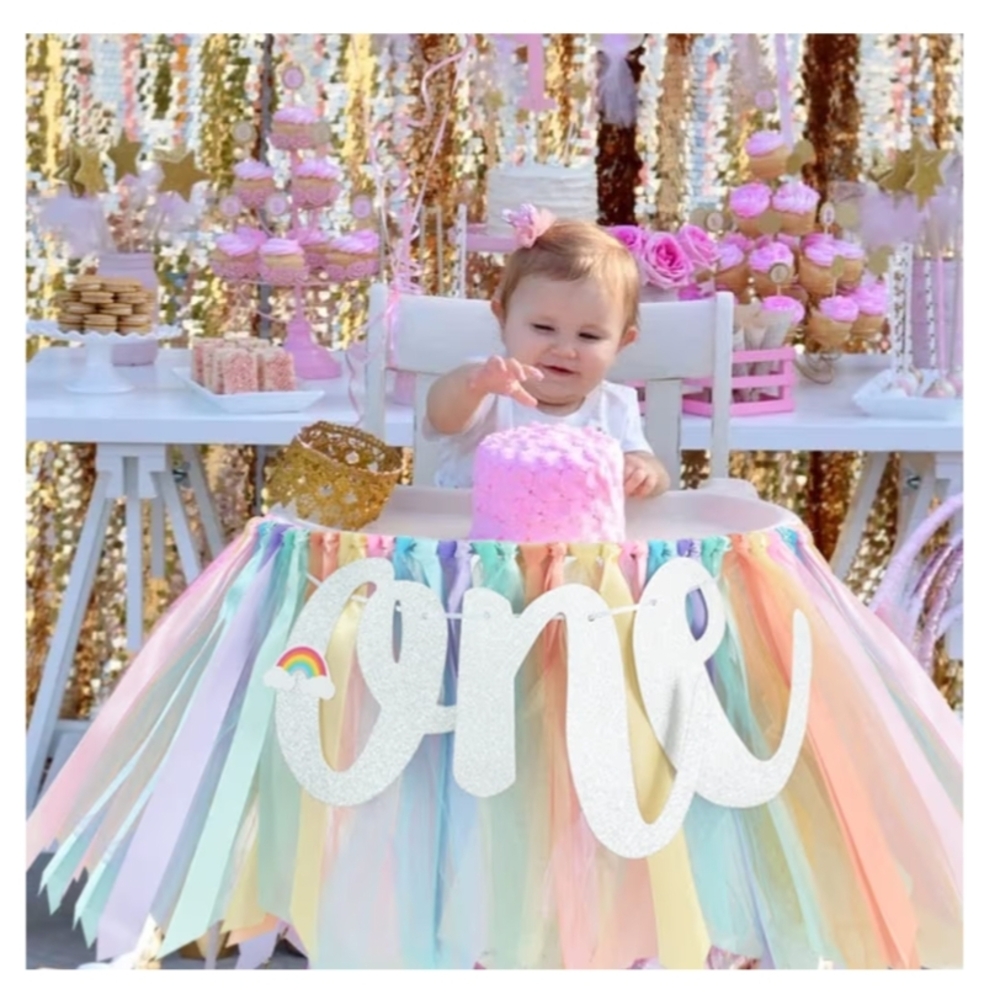 Rainbow First Birthday High Chair Banner - Picture 5 of 5